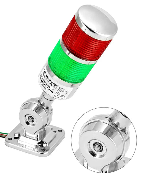 Industrial 12-24V LED Stack Tower Light With Buzzer, 2-Stage Beacons, 360 Degree Prism Lens, IP54 Dust and Water Resistant
