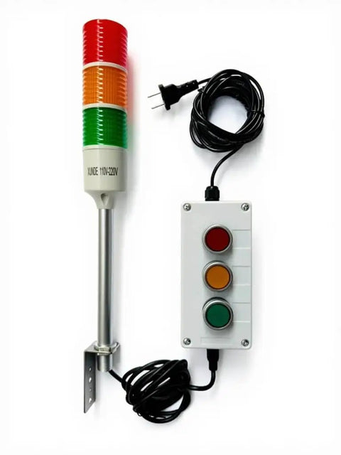 Three Stack LED Tower Light Set With Red Yellow Green Signals For Shop Floor Pros, Industrial On Off Switch, 16 Ft US Plug Extension Cord