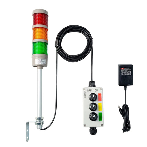 Three Stack LED Andon Tower Signal Light For Industrial Workstations Red Yellow Green With On Off ABB Selector Switch Mean Well Power Adapter
