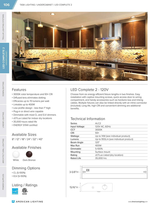 Modern kitchen setup with LED lighting featuring American Lighting Linking Cable 18 AWG Wire With Male And Female Molex Connectors.