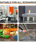 Images showing the 2 Layer LED Warning Signal Light Tower With Built In Buzzer 12 To 24V 10A Industrial Stack Light in various settings.