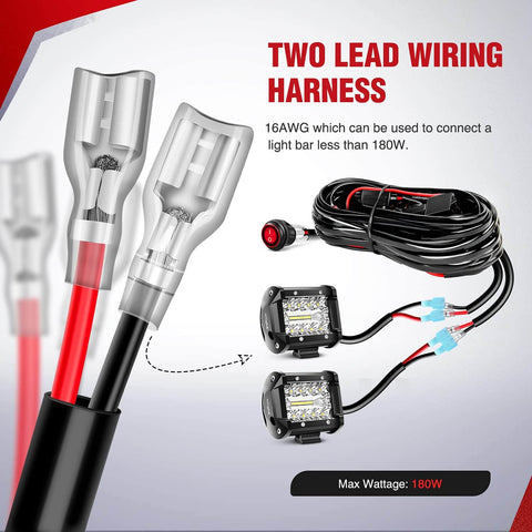 LED Light Bar Wiring Harness Kit With 12V On Off Switch And Power Relay, Blade Fuse, 12 Foot Extendable Harness, Dual Output For Off Road