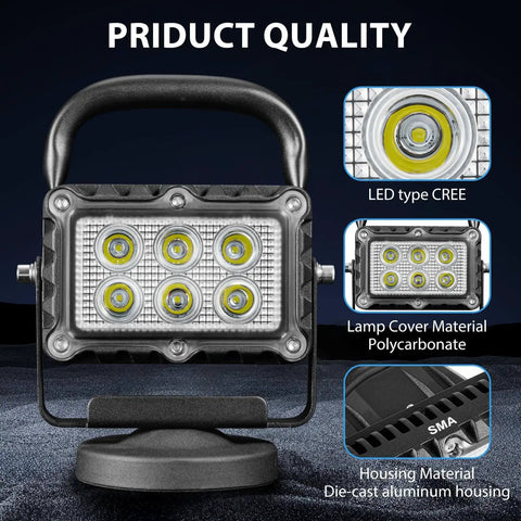 18W LED Work Light Workhorse With 2400 Lumens Aluminum Alloy Body Magnetic Base Wireless Portable Waterproof Dustproof