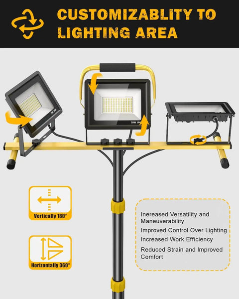 Ultra Bright 21000 Lumen 3 Head LED Work Light With Tripod Stand IP66 Waterproof Foldable Portable Light for garage use