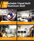 Ultra Bright 36000 Lumen LED Work Light With 3 Foldable Heads On A Sturdy Stand 16 Ft Cord IP67 used in various job sites