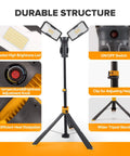 Ultra Bright LED Work Light With Telescoping Tripod, Beast Mode Brightness, Dual Head Design, 11000 Lumen, 92W Dimmable