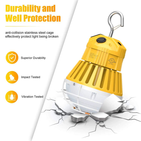 LED Temporary Work Light 100W 13000LM 5000K Portable Hanging Construction Light With 10Ft Cord And Sturdy Hooks Linkable Design