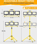 LED Work Light With Stand, 26400 Lumen Triple Head Portable Work Light On Foldable Tripod, 26 Ft Cord, IP66 Waterproof