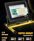 Beastly Bright 21000 Lumen LED Work Light With Stand showcasing 216 LED beads and upgraded built-in chip for brightness and durability.