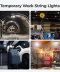 Ultra Bright 90W LED Work Light String, 10800LM, ETL Listed displayed in tunnels and garages, showing illumination