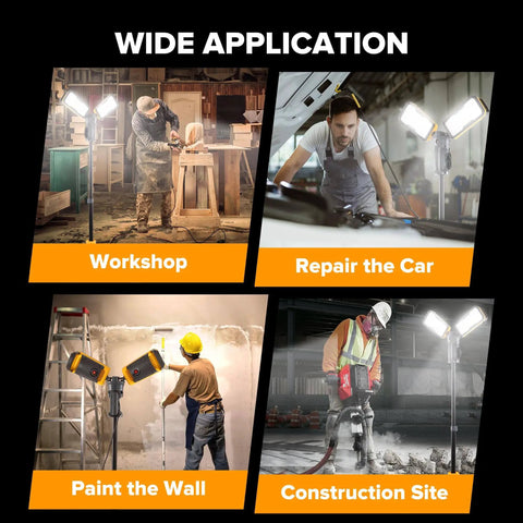 Ultra Bright LED Work Light With Telescoping Tripod, Beast Mode Brightness, Dual Head Design in workshop, garage, site setup