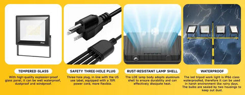 Ultra Bright Plug In LED Work Light With Stand 28,000 Lumen 110V Outdoor Flood Light With 4 Adjustable Heads Foldable Tripod