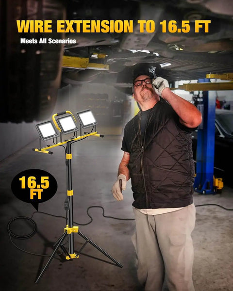 Beastly Bright 21000 Lumen LED Work Light With Stand, 3 Head Adjustable Panels, Waterproof Foldable Tripod, Extended Cord