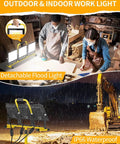 LED Work Light With Stand, 26400 Lumen Triple Head Portable Work Light On Foldable Tripod in workshop and construction site scenes