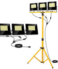 Ultra Bright 36000 Lumen LED Work Light with 3 foldable heads on sturdy yellow tripod stand, 16 ft cord, IP67 waterproof