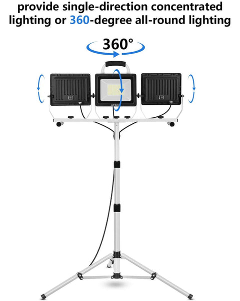 Ultra Bright 22000 Lumen LED Work Light With Stand, 3 Head Portable Work Lamps With Independent Switches on tripod