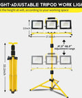 LED Work Light With Stand Pacolit P 21000 Lumen 3 Head Adjustable Individual Switches IP66 Waterproof Foldable Tripod setup diagram