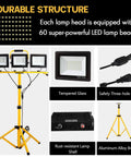 Ultra Bright 3 Head LED Work Light With Stand, 22000 Lumen Tripod Work Light For Outdoor And Indoor Job Sites
