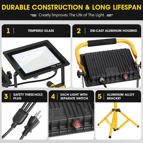21000 Lumen LED Work Light With Stand 3 Head Portable Tripod Light With 16 Foot Cord IP66 Waterproof components