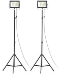 2 Pack LED Work Lights With Stand 110W 11000 Lumens Portable Tripod Flood Lights IP65 Waterproof And Adjustable Head 13 Foot Cord Ideal For Job Site Workshop Garage Construction Lighting