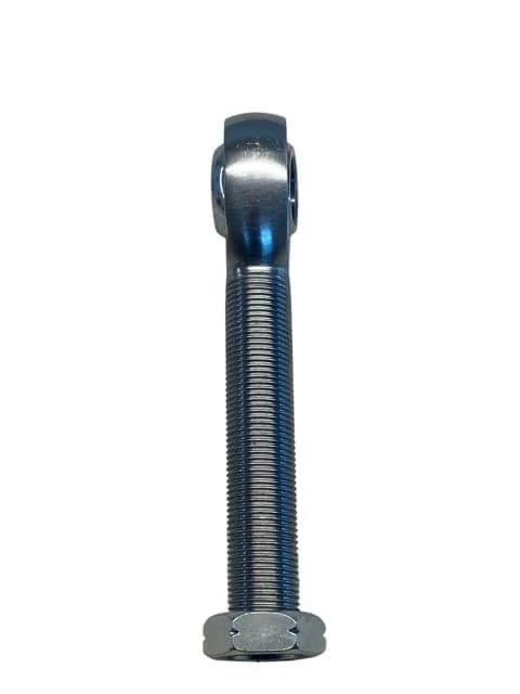 Front view of left hand Heim joint rod end with 3/4 inch bore and 4 inch long shank, 3/4-16 threaded chromoly joint with jam nut for steering.