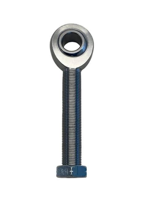 Left hand Heim joint rod end with 3/4 inch bore and 4 inch long shank, 3/4-16 threaded chromoly joint, front view