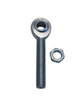 Left hand Heim joint rod end with 3/4 inch bore and 4 inch long shank, 3/4-16 threaded chromoly joint with jam nut, for steering and suspension.