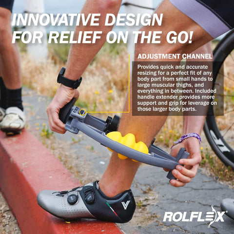 Cyclist using Arm And Leg Massager Roller For Targeted Myofascial Release And Faster Recovery Relieving Golfer's Elbow Tennis Elbow Carpal Tunnel And Tendonitis