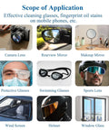 Anti-fog lens wipes collage: uses for glasses, sunglasses, camera lens, phone screen, rearview mirror, helmet visor