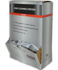 Lens Cleaning Towelettes 100 Pack Pre Moistened Silicone Free Glasses Cleaner in dispenser box.
