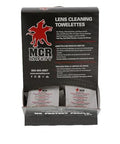 Box of Lens Cleaning Towelettes Anti Fog Anti Static For Safety Eyewear 100 Wipes with visible packets inside.