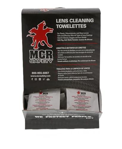 Box of Lens Cleaning Towelettes Anti Fog Anti Static For Safety Eyewear 100 Wipes with visible packets inside.