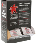 Lens Cleaning Towelettes Anti Fog Anti Static For Safety Eyewear 100 Wipes box with packaging details visible