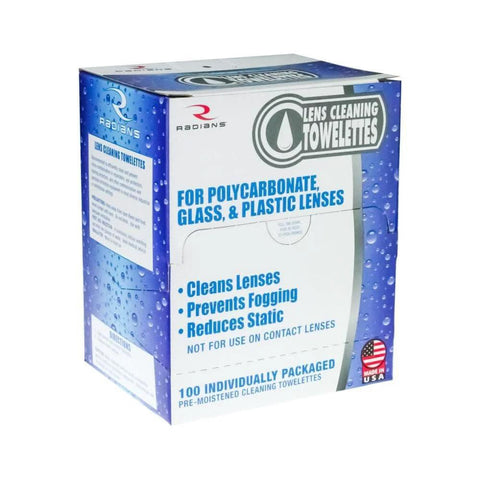 Lens Cleaning Towelettes Dispenser 100 Wipes Anti Fog For Glass Plastic Lenses in blue and white packaging