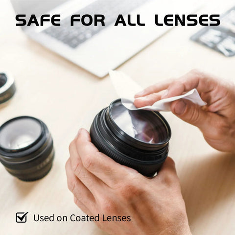 Person cleaning camera lens with Anti Fog Glasses Wipes Pack 120 PreMoistened Lens Cleaner For Glasses Sunglasses