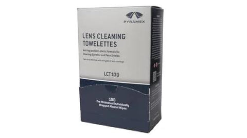 Box of Individually Packaged Lens Towelettes No Streaks 100 Count Glasses And Screens with label visible