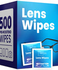 Lens Wipes for Eyeglasses and Camera Lenses Premoistened Scratch Free 500 Wipes box with sachets and eyeglasses