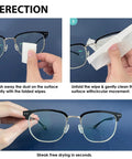 Three-step eyeglasses lens wipes cleaning collage; pre-moistened, individually wrapped.