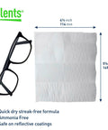 Front view of Flents Lens Wipes: pre-moistened wipe sheet with eyeglasses, 4.5 x 5 7/8 inches