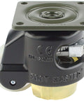 Side view of Leveling Caster, 50 mm Polyurethane Wheel, Flat Black, Height Adjustable Ratchet, Plate Mounted Swivel Caster, 250 kg Load Rating