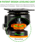Leveling Casters Set Of 4 Heavy Duty Retractable Wheels Low Profile 80F Swivel Workbench Castors 4200 Lbs Industrial Leveling Machine Dual Wheel For Equipment Workbench And Furniture, close-up view showcasing adjustment design