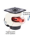Close-up of Leveling Casters Heavy Duty with Upgraded Ratchet Handle Design showing toggle switch and shaking handle for adjustment.
