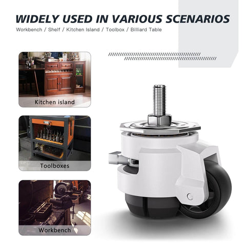 Heavy Duty Leveling Casters Set of 4 for Workbenches and Machinery, Adjustable Retractable Stem Caster Wheels With T Nuts