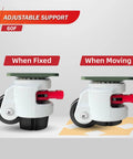 Heavy Duty Leveling Casters With 360 Degree Swivel And Upgraded Handle, Height Adjustable shown in fixed and moving positions
