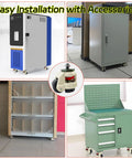 4 Pack 2 Inch Leveling Machine Stem Casters With Retractable Rubber Feet installed on various equipment and cabinets.