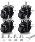 Leveling Casters Set Of 4 For Workbenches, Heavy Duty Stem Caster Wheels With T Nuts, Adjustable Retractable Swivel Industrial Castors With Ratchet Handle, Load Capacity 2200 Lbs, Stem Size Half Inch And M12, includes components and wrench