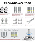 Package contents of Heavy Duty Leveling Casters Set of 4 for Workbenches and Machinery, including threaded rods and tools.