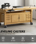 Wooden workbench on leveling casters set of 4 for workbenches, heavy duty stem caster wheels with T nuts, holding 2200 lbs