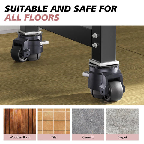 Leveling Casters Set Of 4 For Workbenches, Heavy Duty Stem Caster Wheels With T Nuts, shown installed, suitable for all floors