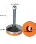Heavy Duty Adjustable Leveling Feet With 3.14 Inch Base M12 Thread 1300 Pound Capacity For Workbenches Machines And Cabinets Durable Chrome Plated Steel Leg Levelers With Anti Slip Rubber Pads, showing front and top view